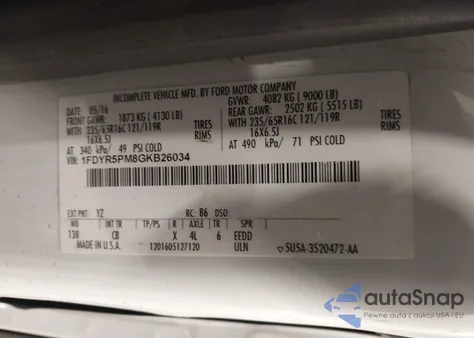 2016 Ford Transit-250 Cutaway z USA, uszkodzony, nr VIN 1FDYR5PM8GKB26034